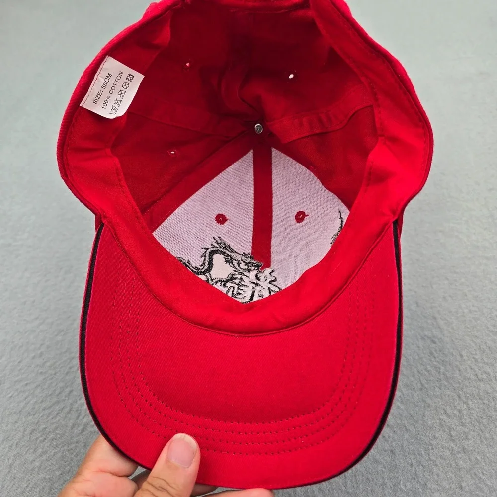 Dragon Baseball Cap Mens 58cm Red Embroidered Logo Cotton Casual Strapback Hat